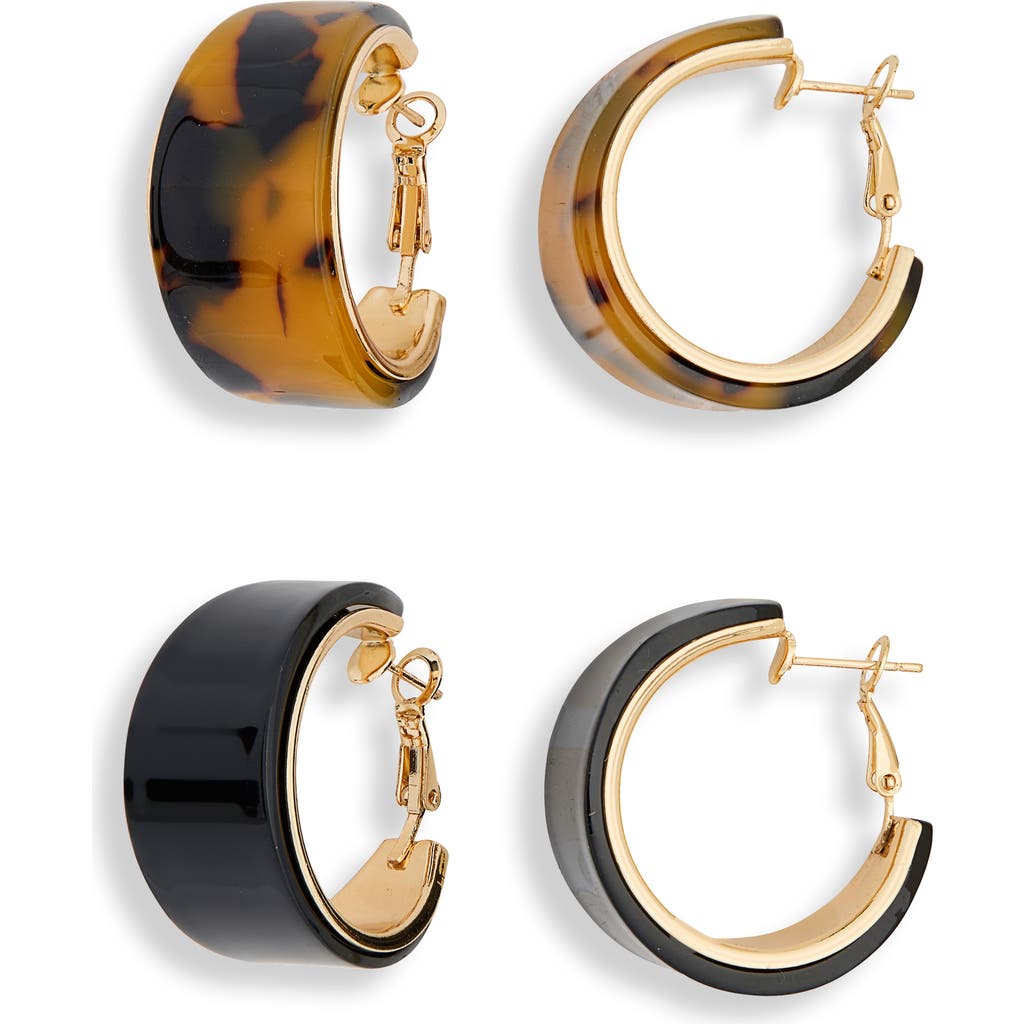 Tasha Set Of 2 Resin Hoop Earrings In Black-tort