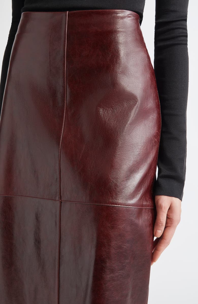 SPORTMAX Afa Lambskin Leather Midi Skirt, Alternate, color, Bordeaux