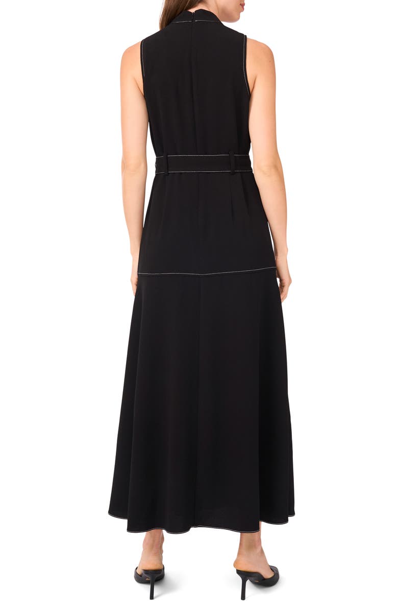 Topstitched Mock Neck Midi Dress