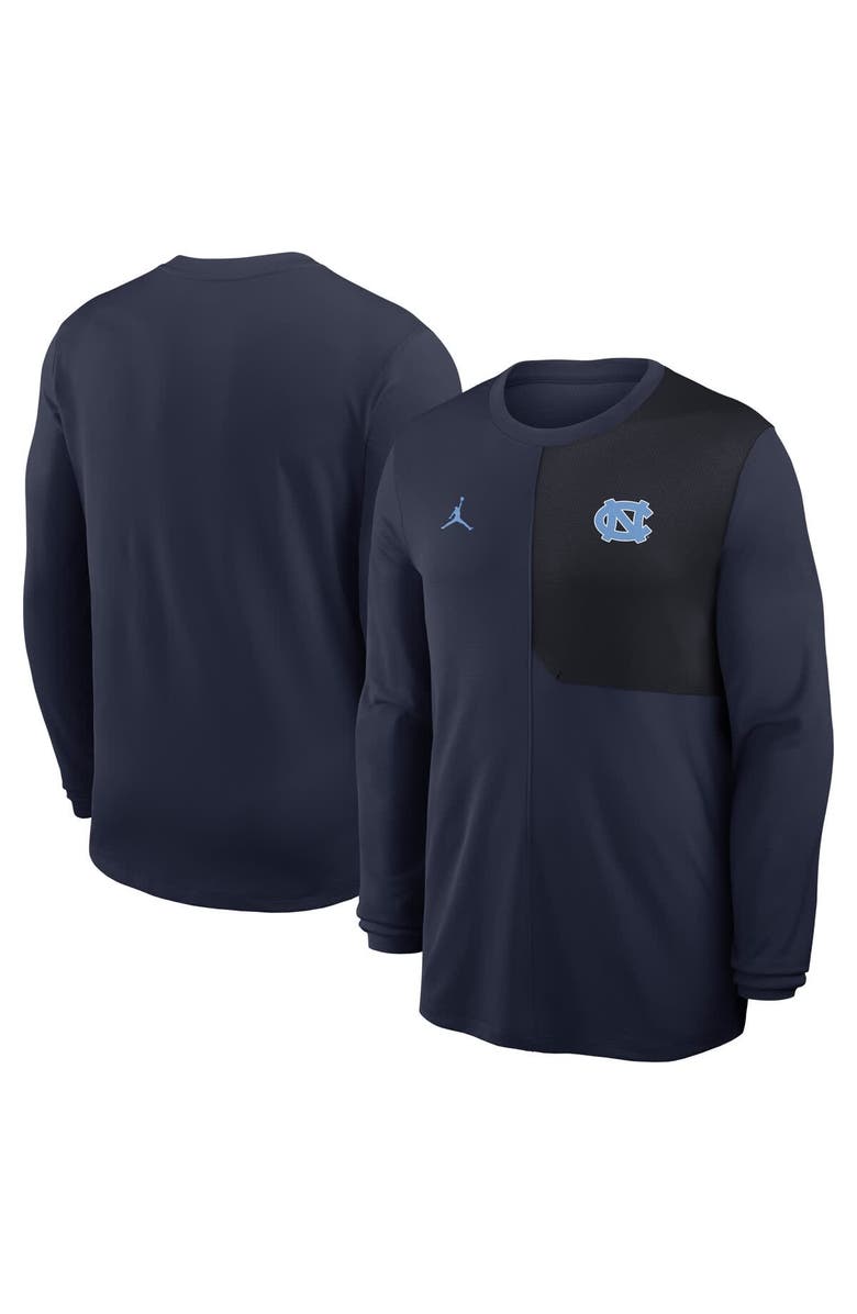 Jordan Brand Men's Jordan Brand Navy North Carolina Tar Heels 2025 Sideline Coach UV Performance Long Sleeve T-Shirt, Alternate, color, Navy
