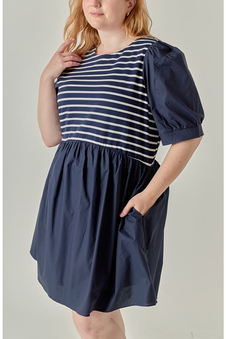 Striped High-Low Knit Combo Dress, Alternate, color, NAVY COMBO