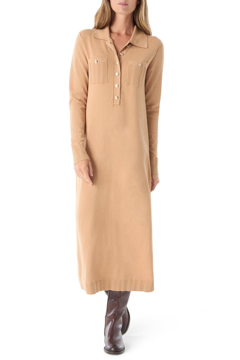 Adira Collar Long Sleeve Knit Maxi Dress, Main, color, BUTTERUM