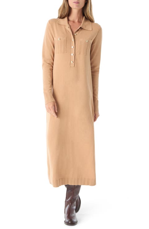 Adira Collar Long Sleeve Knit Maxi Dress