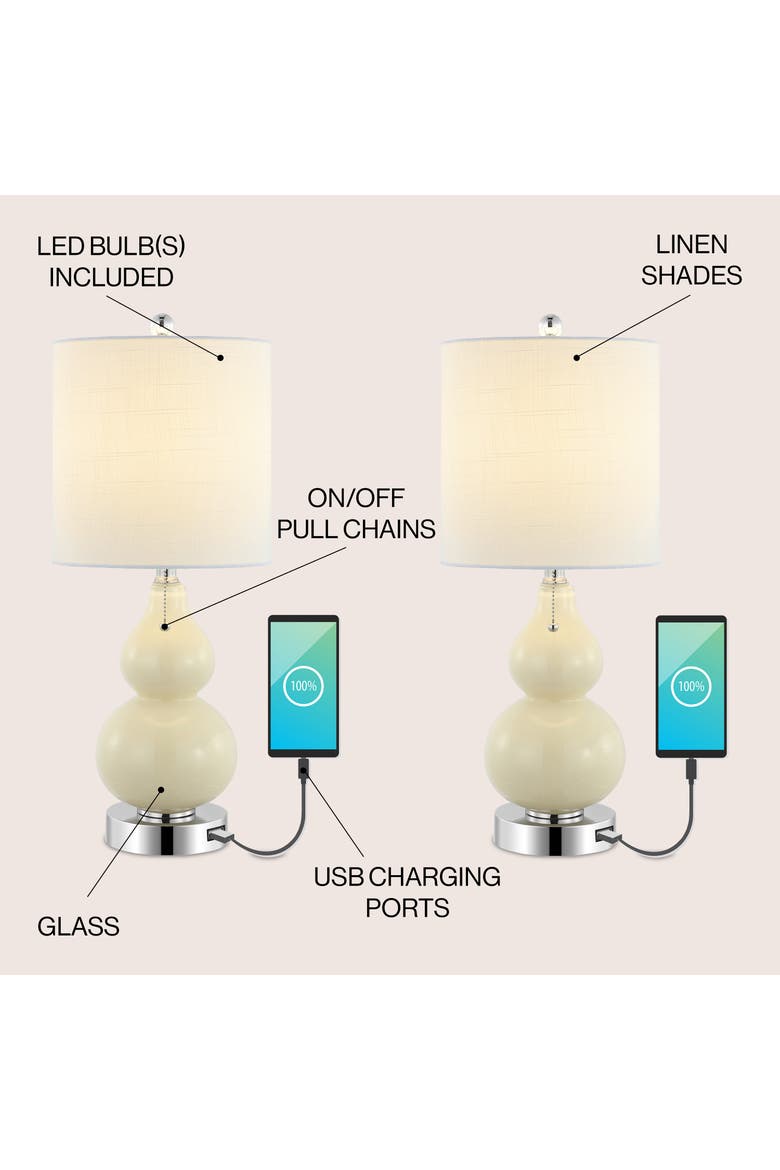Cora 22" Classic Vintage Glass LED Table Lamp with USB Charging Port, Alternate, color, Cream