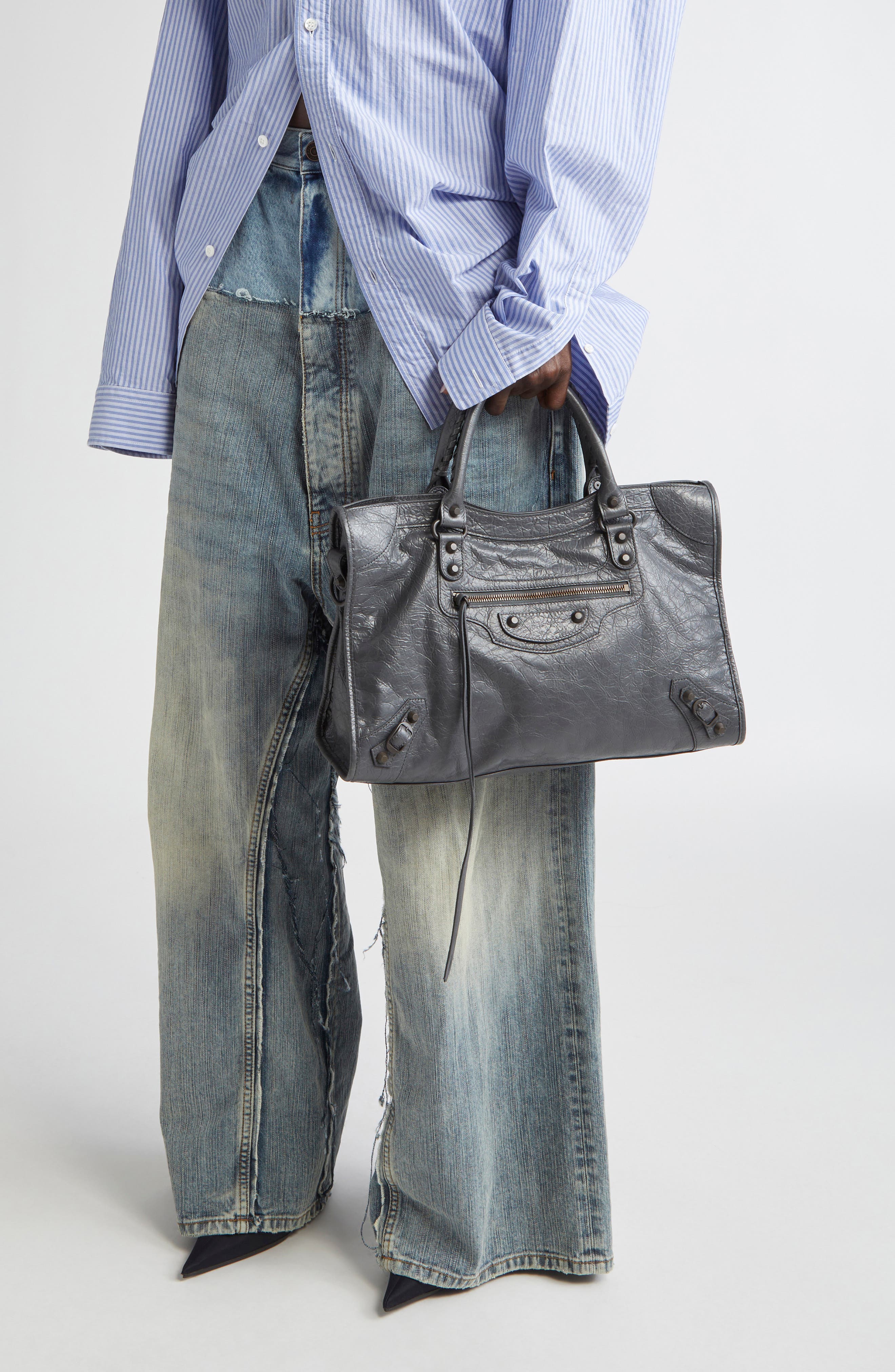 Balenciaga Medium Le City Leather Satchel, Alternate, color, 1251 Volcanic Rock