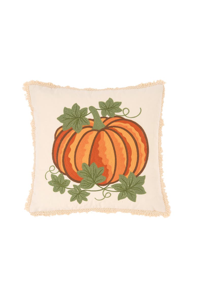 C&F Home Crewelwork Pumpkin Halloween Throw Pillow, 18" x 18", Main, color, Orange