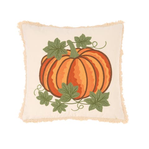 Crewelwork Pumpkin Halloween Throw Pillow, 18" x 18"