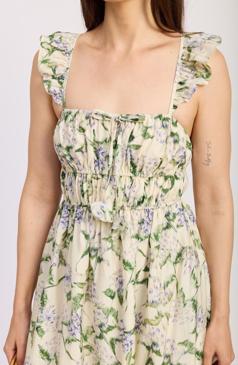 En Saison Charleston Ruffle Shirred Midi Sundress, Alternate, color, Natural Indigo