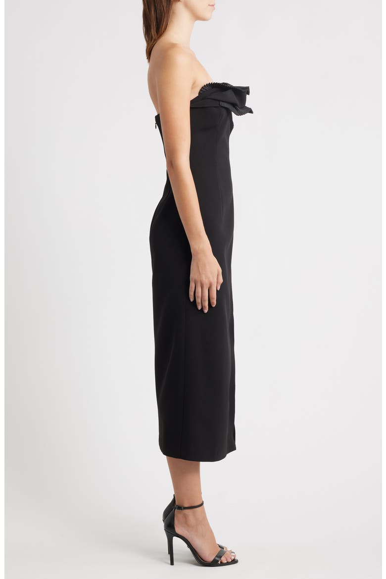 Pleated Ruffle Detail Strapless Cocktail Sheath Dress, Alternate, color, BLACK
