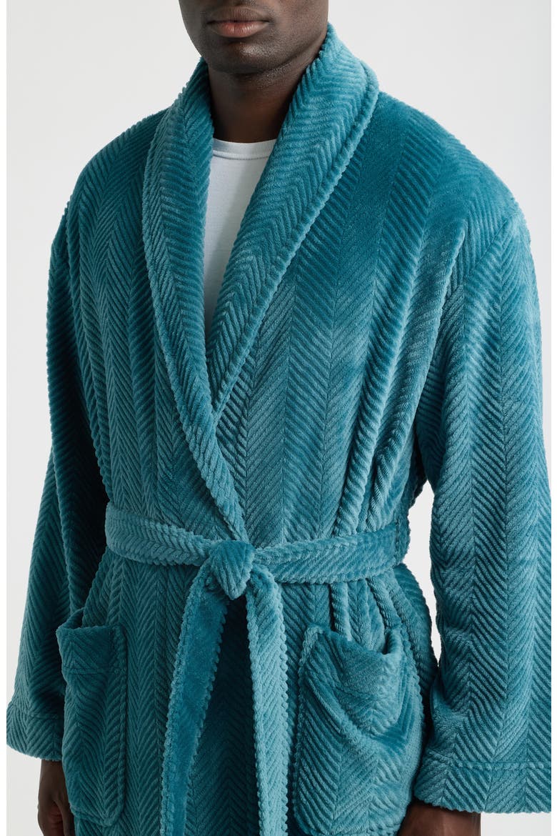 Textured Plush Shawl Robe, Alternate, color, HORIZON