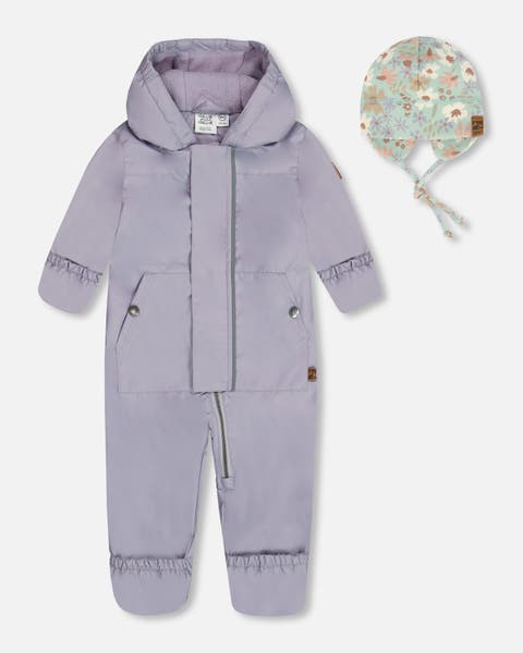 Baby Girl's Baby Mid-Season One-Piece Outerwear Lilac With Printed Hat