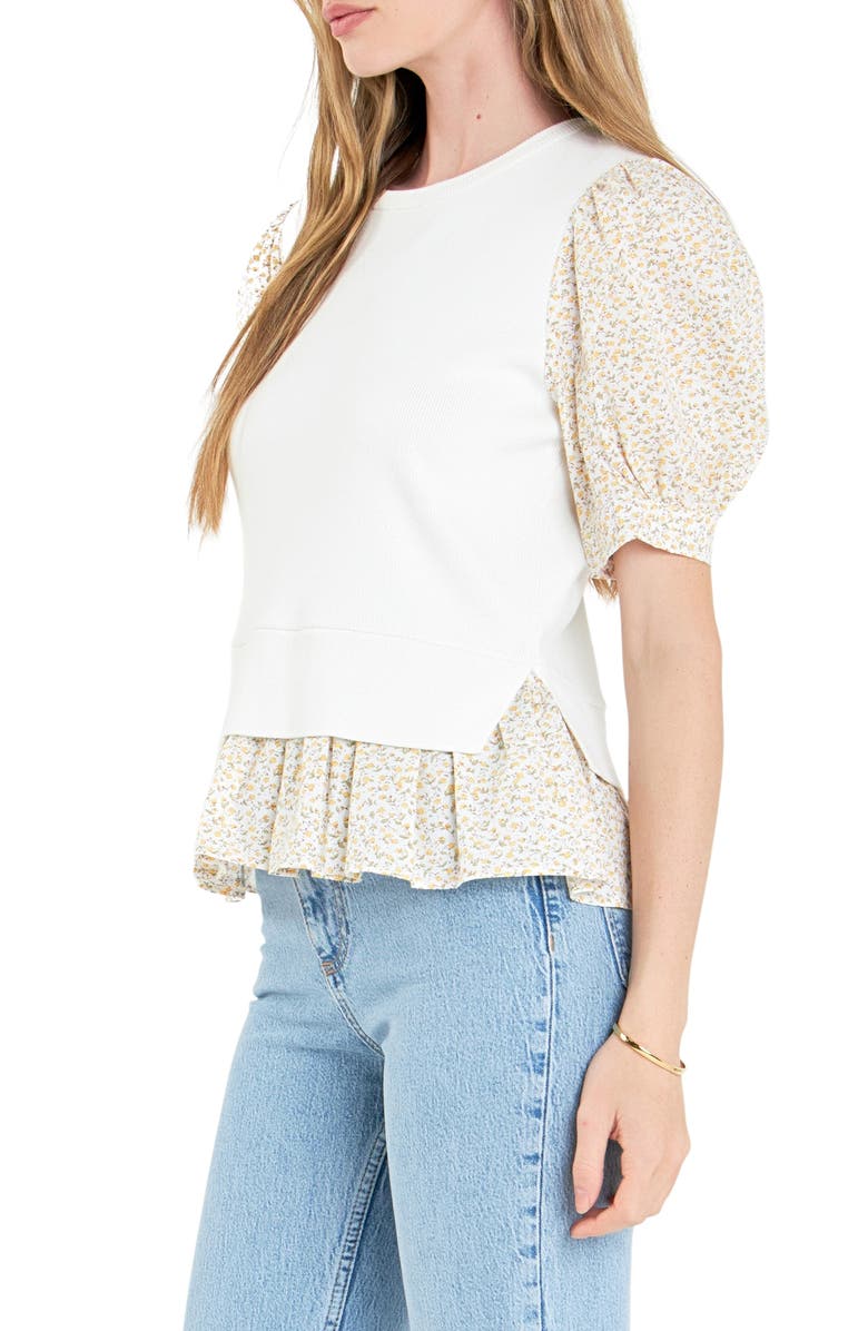 English Factory Floral Mixed Media Top, Alternate, color, Ivory