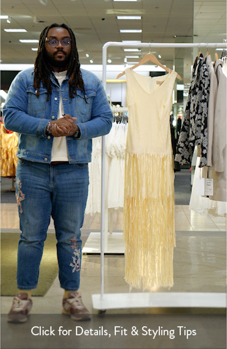 Mixed Media Fringe Skirt Cocktail Dress, sales video thumbnail