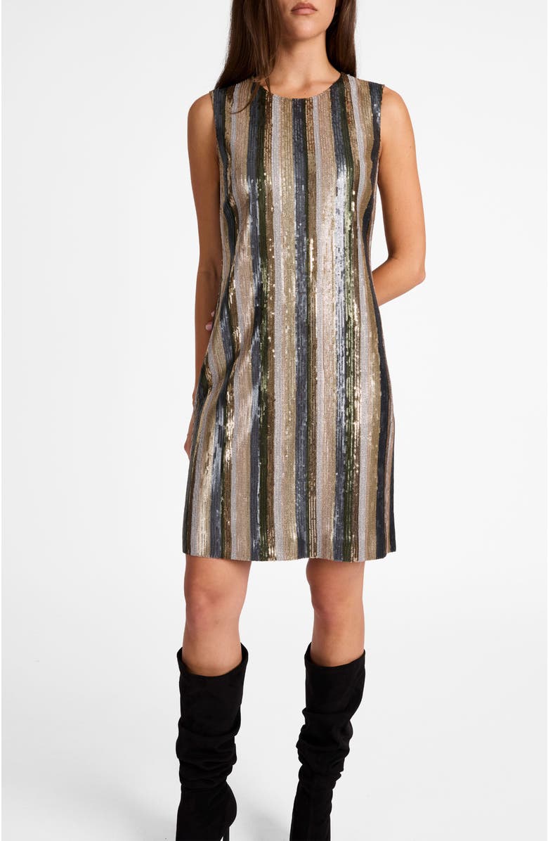 Santorelli Aretha Sleeveless Sequin Shift Dress, Main, color, Sandstone