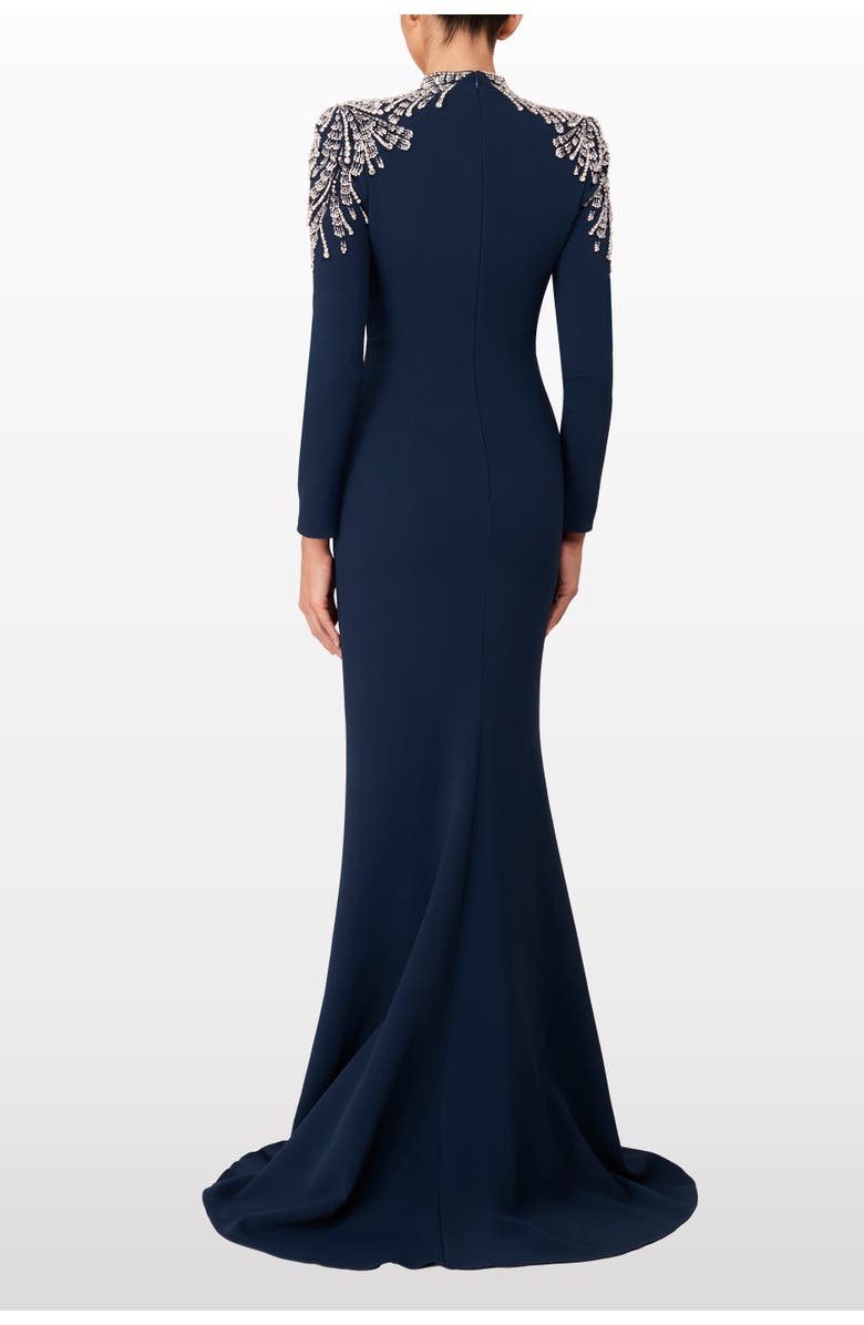 Jenny Packham Cobra embellished-shoulders mock-neck maxi dress, Alternate, color, Blackthorne Blue