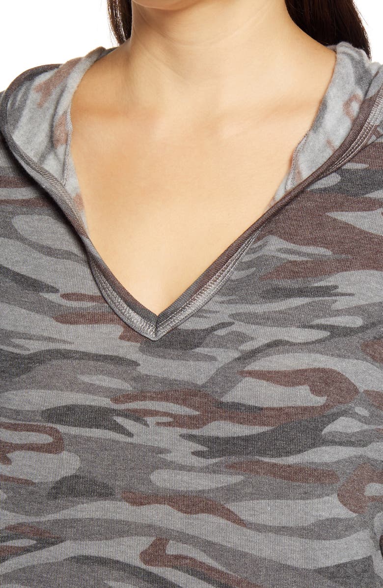 Loveappella Camo V-Neck Hoodie, Alternate, color, Gray
