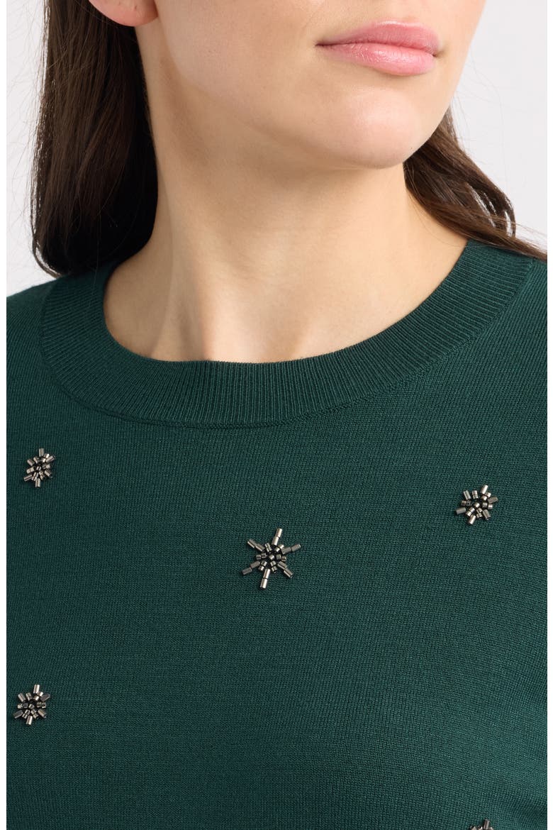 Star Embellished Crewneck Sweater, Alternate, color, PINE FOREST