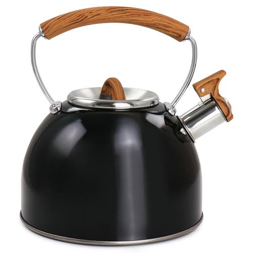 Mr Coffee Mr. Coffee 2 Quart Stainless Steel Whistling Tea Kettle With Wood Pattern Handle In Black