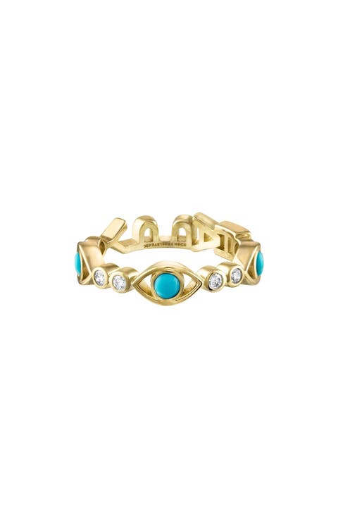 Dream Tattoo Band 14k Gold Turquoise & Sapphire Ring