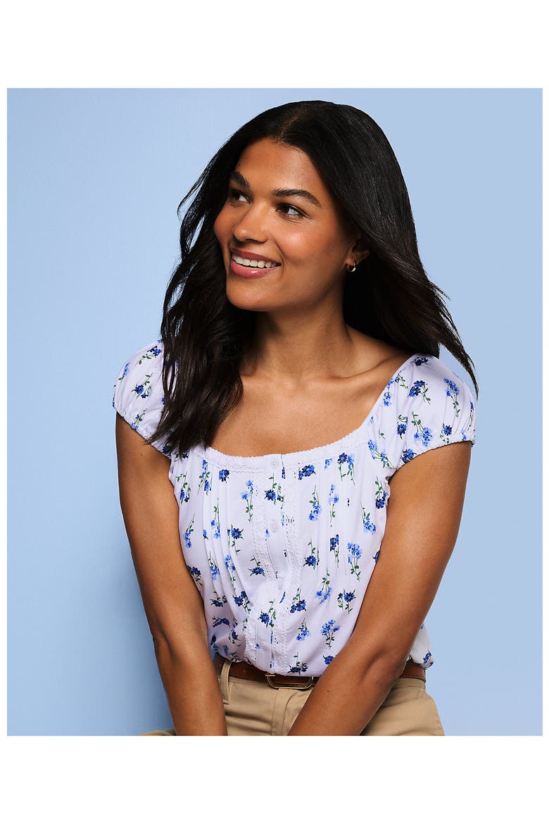 Sleeveless Lightweight Jersey Pintuck Button Front Blouse, Alternate, color, White/Clear Blue Sky Flowers