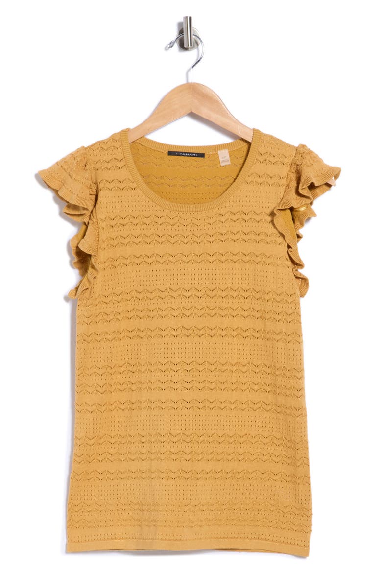 Ruffle Cap Sleeve Pointelle Sweater, Alternate, color, MONARCH GOLD