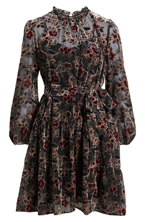 Julia Jordan Burnout Velvet Floral Long Sleeve Fit & Flare Dress In Multi