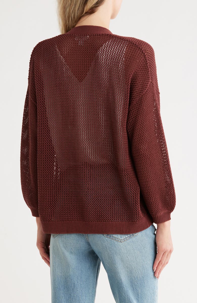 Nordstrom Open Stitch Front Cotton Cardigan, Alternate, color, Brown Raisin