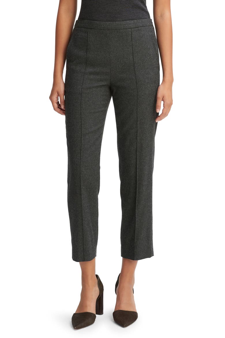 Crop Pleated Brushed Wool Blend Pull-On Pants, Main, color, H CHARCOAL