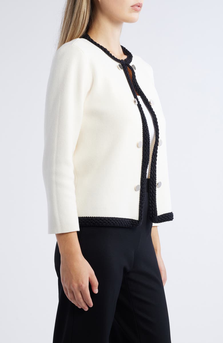 Anne Klein Button Front Crochet Trim Cardigan, Alternate, color, 