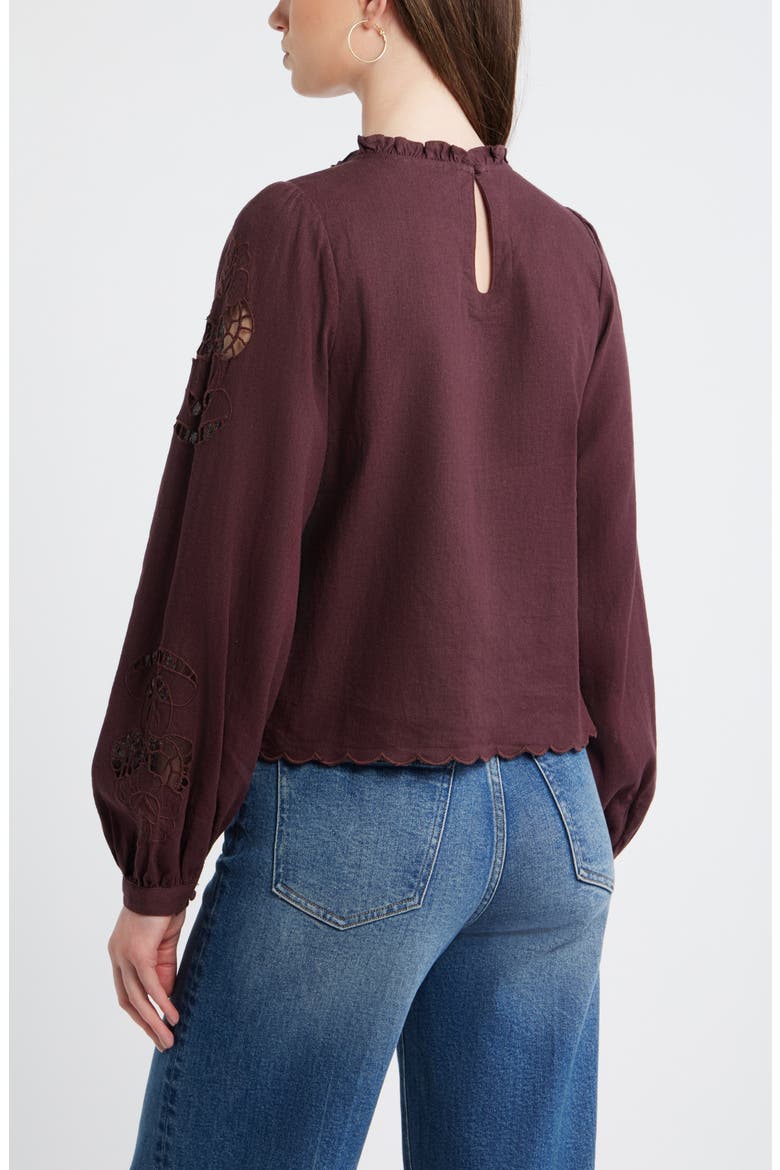 Open Floral Cutwork Linen Blend Top, Alternate, color, BURGUNDY FUDGE