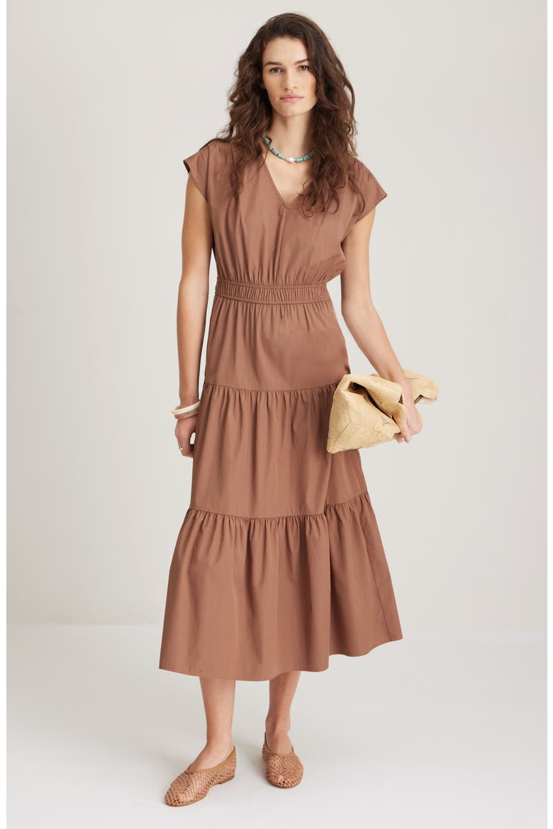 Tiered Poplin Maxi Dress, Alternate, color, BROWN NUT