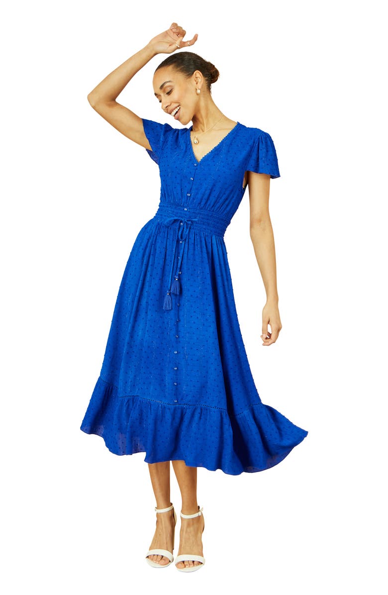 Yumi Button Detail Midi Dress, Main, color, Blue
