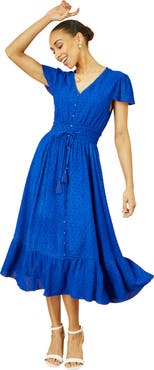 Yumi Button Detail Midi Dress