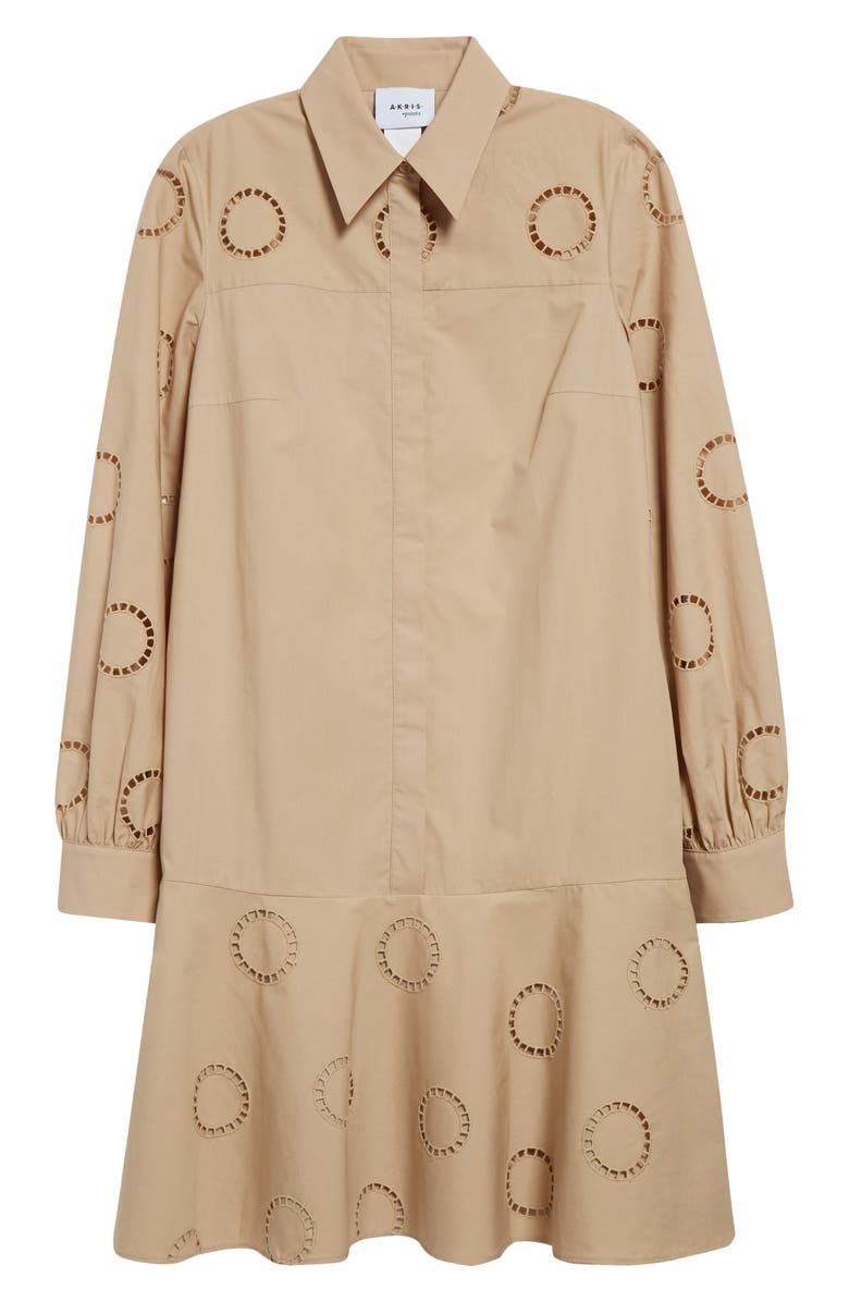Akris punto Eyelet Embroidered Long Sleeve Cotton Shirtdress, Alternate, color, 