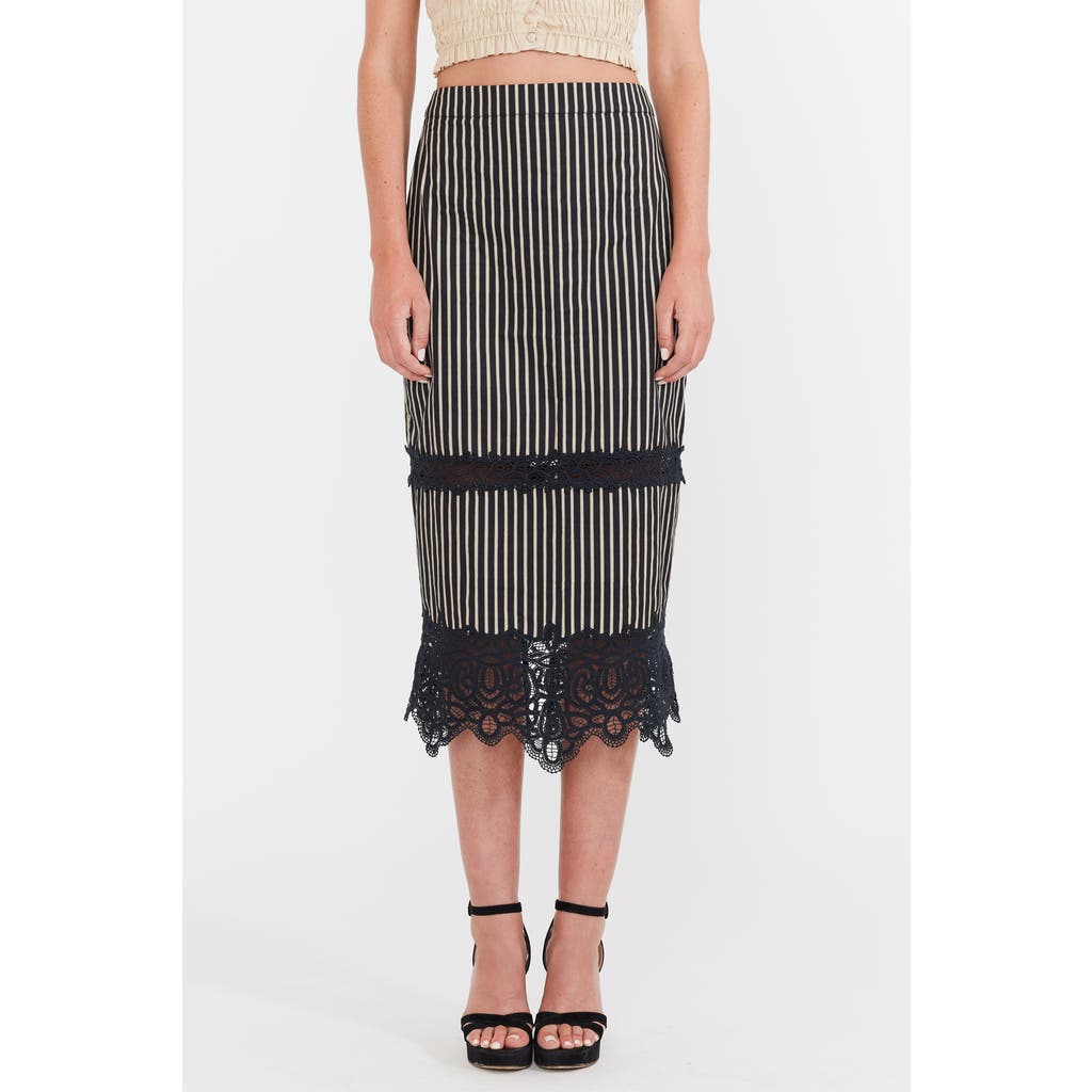 Eddy Lacey Midi Skirt in Black Khaki Stripe