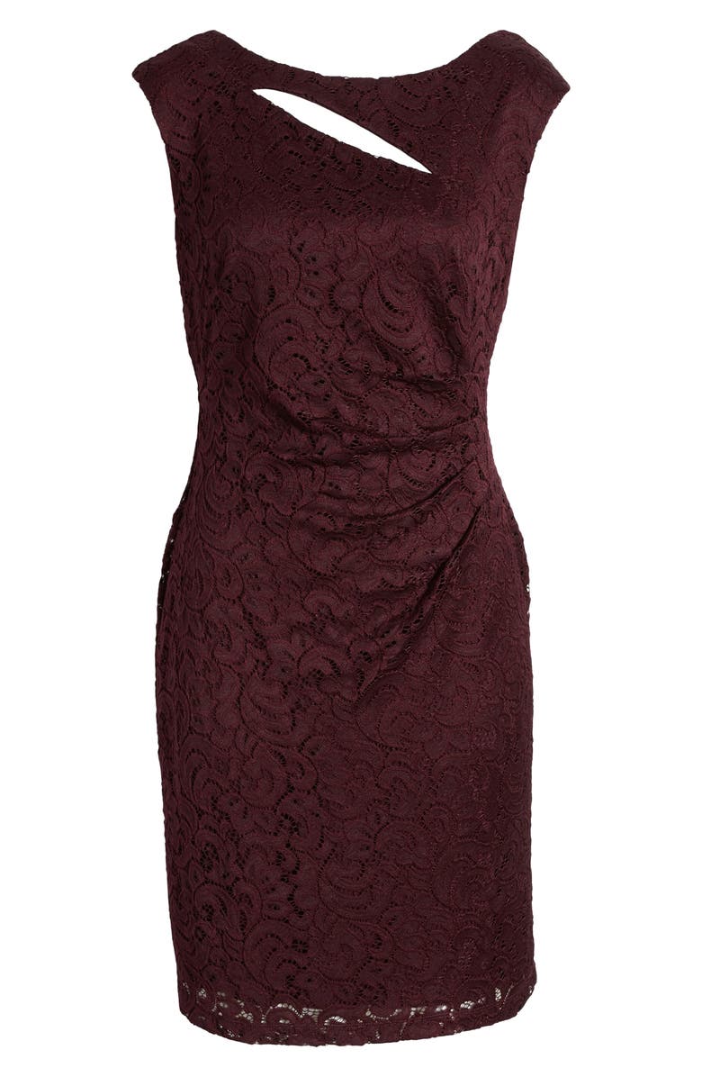 Connected Apparel Cutout Cap Sleeve Lace Overlay Dress, Alternate, color, Bordeaux 1