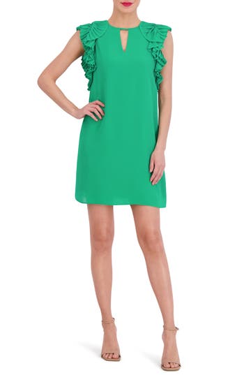 Vince Camuto Pleated Sleeve Chiffon Float Dress In Green