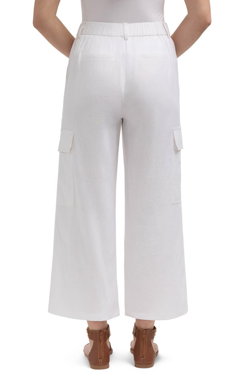 Ellen Tracy Wide Leg Linen Blend Cargo Pants, Alternate, color, White