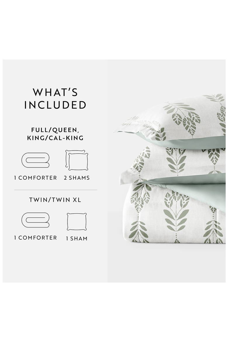 Folk Leaves Reversible 3-Piece Comforter Set, Alternate, color, EUCALYPTUS
