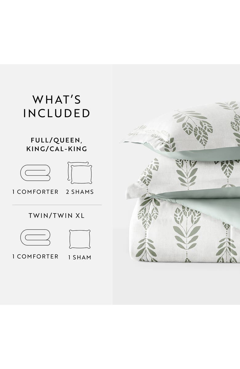 HOMESPUN Folk Leaves Reversible 3-Piece Comforter Set, Alternate, color, Eucalyptus
