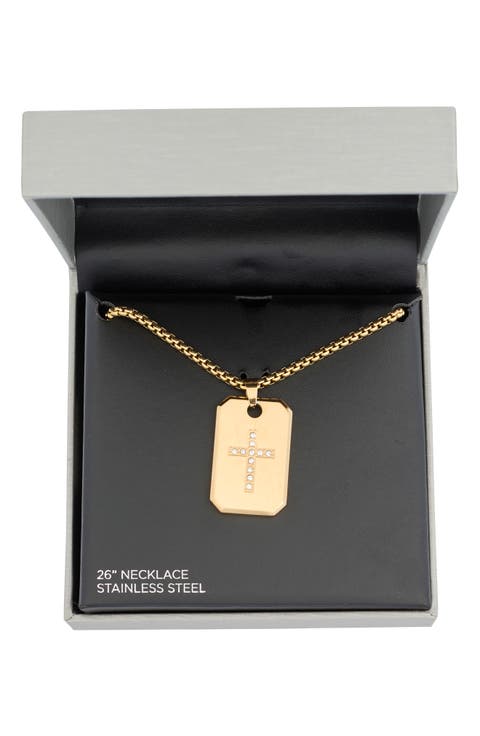 Men's Stainless Steel Cross Dog Tag Pendant Necklace