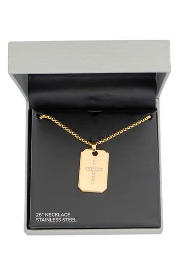 American Exchange Stainless Steel Cross Dog Tag Pendant Necklace In Gold