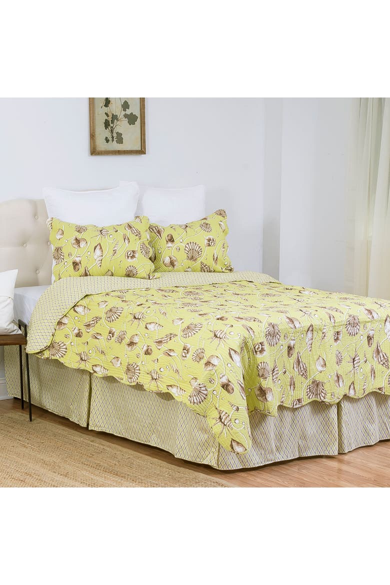 Calypso Shells Cotton Quilt Set  - Reversible and Machine Washable, Main, color, Green