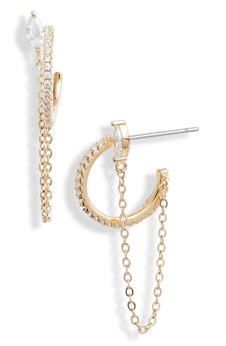 Nordstrom Chain Drop Pavé Hoop Earrings, Main, color,