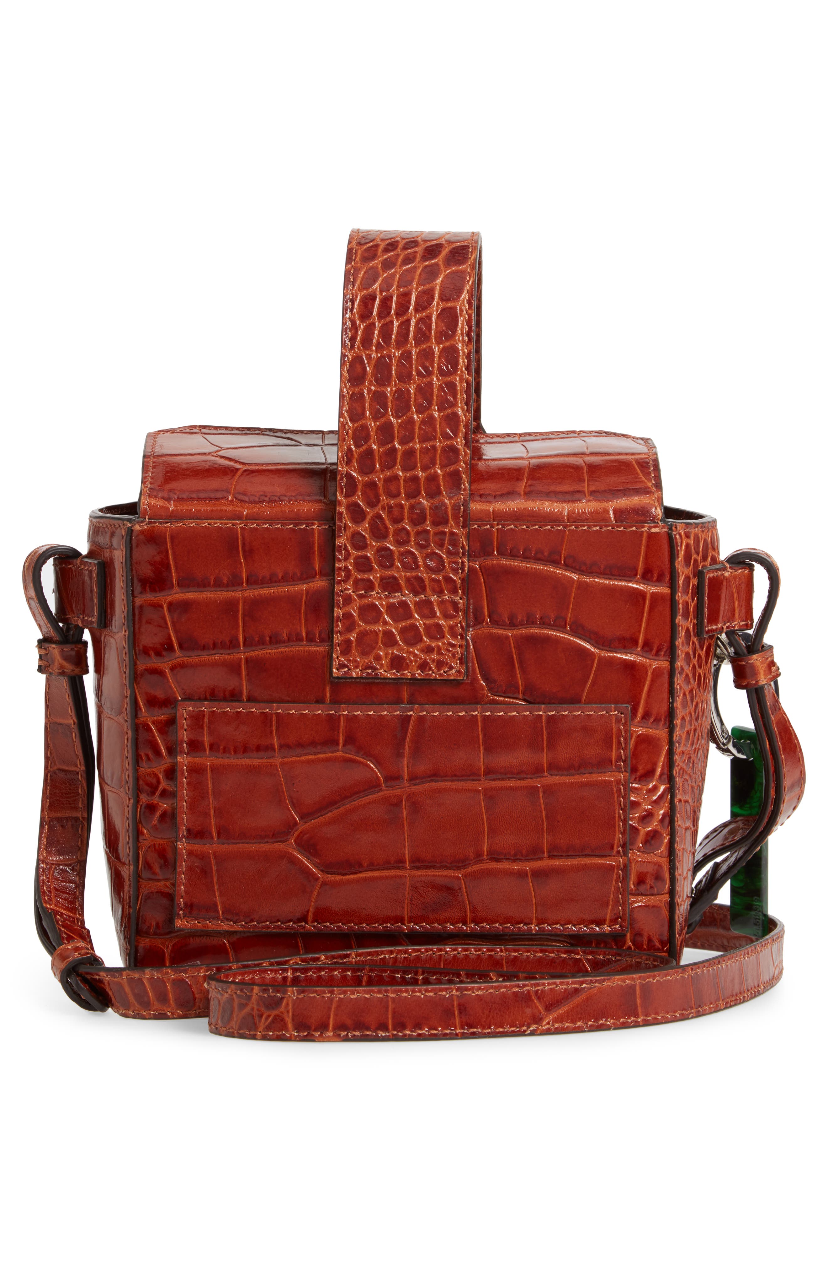 Ganni Croc Embossed Leather Box Bag, Alternate, color, 
