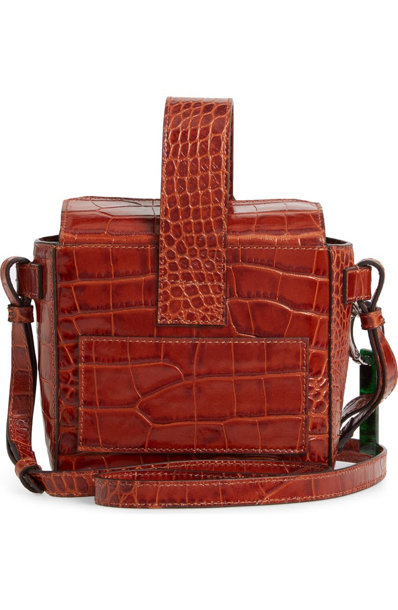 Ganni Croc Embossed Leather Box Bag, Alternate, color,