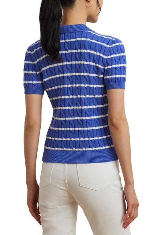 Ralph Lauren Lauren  Stripe Cable Knit Cotton Polo Sweater
