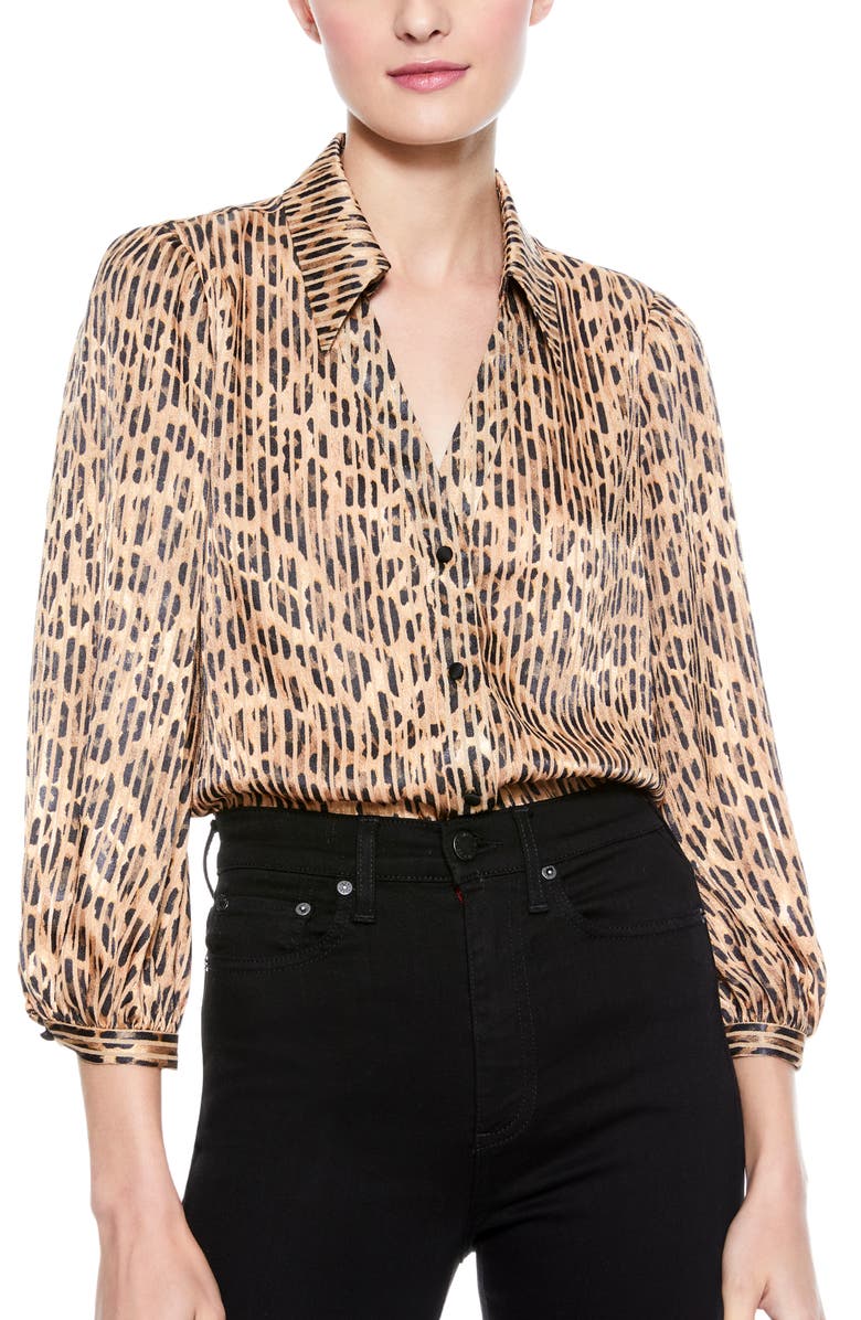 Alice + Olivia Sheila Stripe Leopard Blouse, Main, color, 