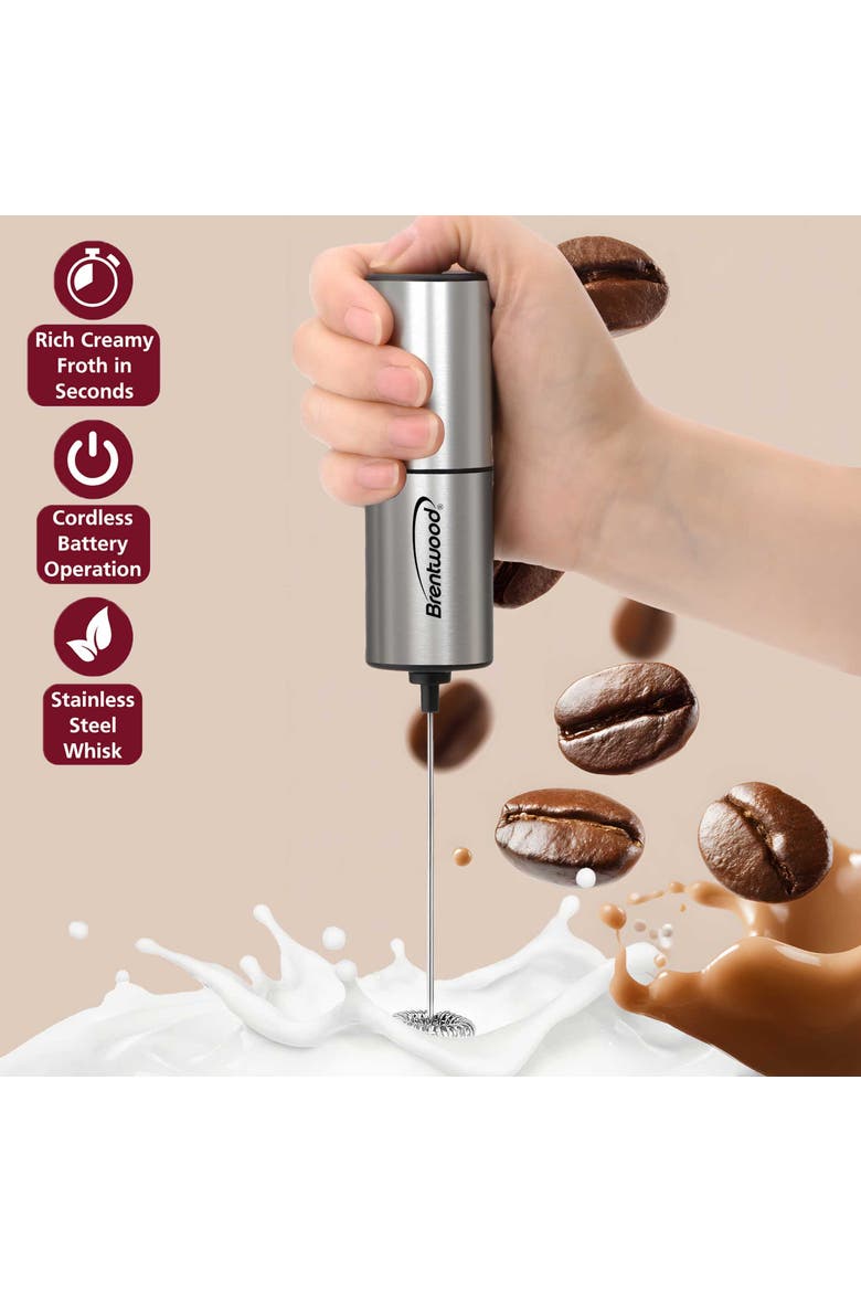 Battery Operated Stainless Steel Electric Milk Frother, Alternate, color, Silver
