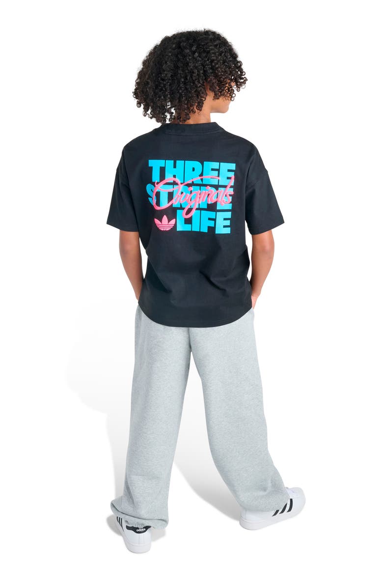 Kids' Three Stripe Life Graphic Tee, Alternate, color, BLACK/ PINK